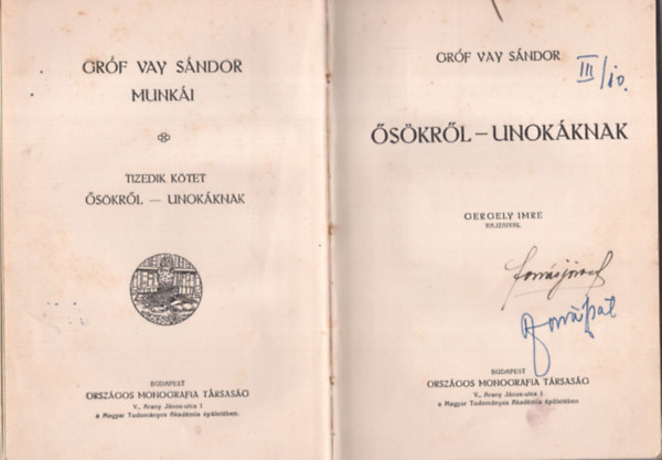 gr. Vay Sándor - Ősökről-unokáknak