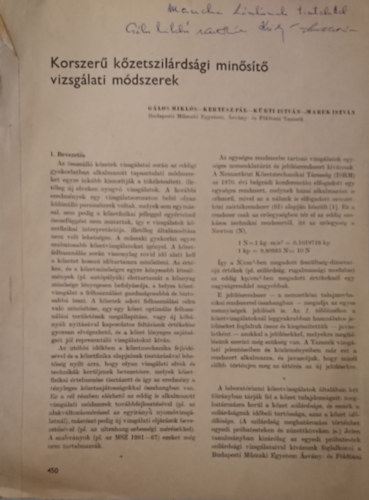 Kertsz Pl, Krti Istvn, Marek Istvn Glos Mikls - Korszer kzetszilrdsgi minst vizsglati mdszerek