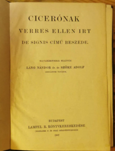 Cicer� - Cicer�nak Verres ellen irt De signis c�m� besz�de