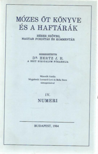 Dr. Hertz J.H. - Mzes t Knyve s a Haftrk IV. -Numeri
