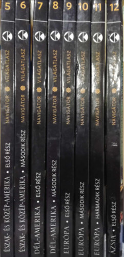 8 darab Navigátor világatlasz 5-12 (Észak- és Közép-Amerika I-II, Dél-Amerika I-II, Európa I-II-III, Ázsia I)