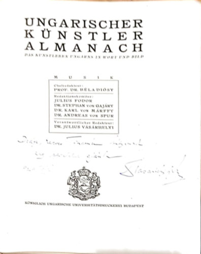 dr. Julius Vsrhelyi - Ungarischer Knstler Almanach DEDIKLT