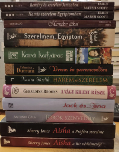 Nasira Gzelik, Tehmina Durrani, Ahdaf Soueif, Sherry Jones, Charlotte Brun, Carolyn Baugh, Antonio Gala, Jack s Zena Briggs, Geraldine Brooks Emily Marsh Scott - 12 db Kzel-keleti romantikus: Hrem s szerelem: Szulejmn asszonya 1.; Uram s parancsolm; Szerelmem, Egyiptom; Kairi kertvros; Trk szenvedly; Jack s Zena; A vgy kilenc rsze; Marrakes titkai