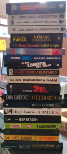 Leslie L. Lawrence, Patrica Cornwell, Ira Levin, John Sandford, Christina Dodd, Tess Gerritsen Tbb szerz - 20 db krimi: Borotvalen+Egy fejvadsz+A bns+A sttsg rintse+A flelem kdja+A hall oka: ismeretlen+