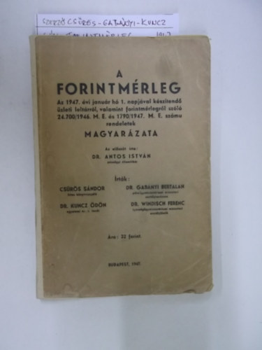 Csűrős-Gabányi-Kuncz - Forintmérleg (1947)