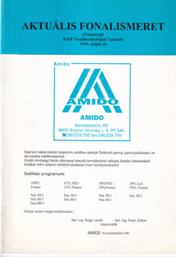 Aktulis fonalismeret (Tananyag) 1994. mjus 26.