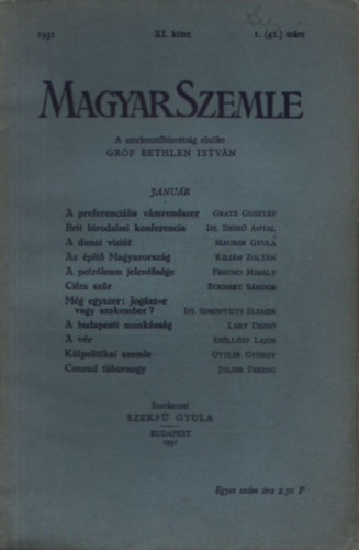 Szekf Gyula  (szerk.) - Magyar Szemle (3db.): 1931/XI.ktet I-III.(41-43.)