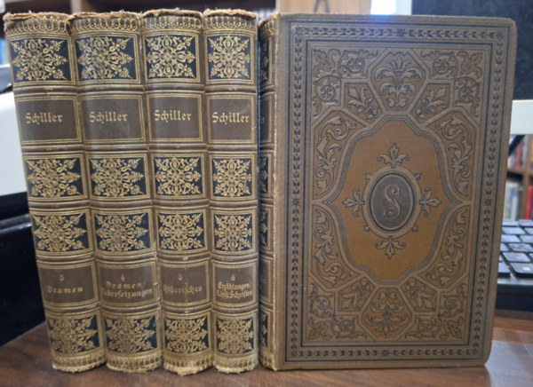 Friedrich Schiller - Schillers Werke III. - VII. kötet (Dramen, Dramen Uebersetzungen, Historisches, Erzählungen u. hist. Schriften, Philos. u. Ästhet. Scriften) - német nyelvű, gótbetűs, Schiller művei