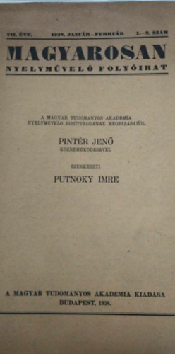 Putnoky Imre  (szerk.) - Magyarosan - Nyelvm�vel� foly�irat - VII. �vfolyam 1-2. sz�m