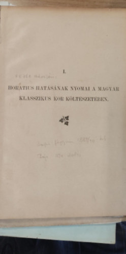 I. Horatius hatásának nyomai a magyar klasszikus kor költészetében
