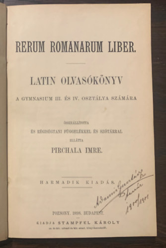 Pirchala Imre (szerk.) - Rerum romanarum liber - Latin olvas�k�nyv a gymnasium III. �s Iv. oszt�lya sz�m�ra