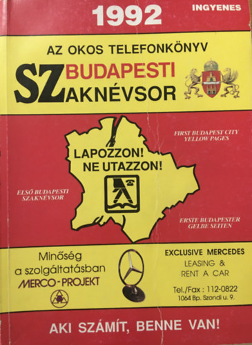 Budapesti szaknévsor - Az okos telefonkönyv 1992