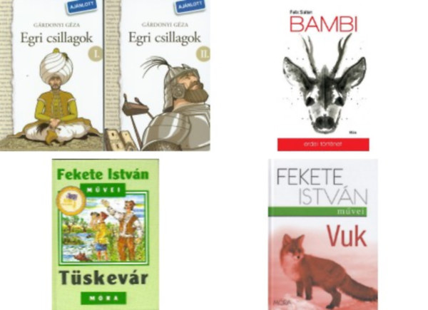 Fekete Istv�n; F�lix Salten; G�rdonyi G�za - T�skev�r+Vuk+Bambi+Egri Csillagok I.-II.- 5 db k�nyv