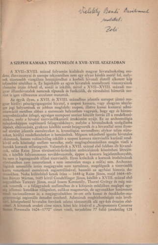 Fallenbüchl Zoltán - A Szepesi Kamara tisztviselői a XVII-XVIII. században - Dedikált- Különlenyomat