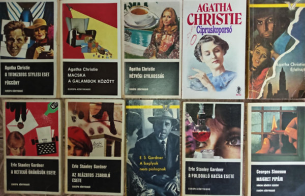 E. S. Gardner, Erle Stanley Gardner, Georges Simeon Agatha Christie - (10db) "Krimifal" knyvcsomag: A titokzatos Stylesi eset + Fggny / Macska a Galambok kztt / Htvgi gyilkossg / Cipruskopors / A fuldokl kacsa esete / A retteg rksk esete / Az alzatos zsarol esete / A baglyok nem pisl