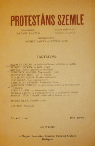 �prily Lajos  (szerk.) - Protest�ns szemle XL. �vfolyam 1. sz�m