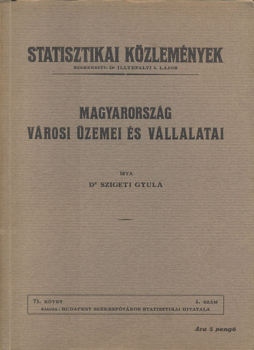 Szigeti Gyula - Magyarorszg vrosi zemei s vllalatai (Statisztikai kzlemnyek 71. ktet 1. szm)