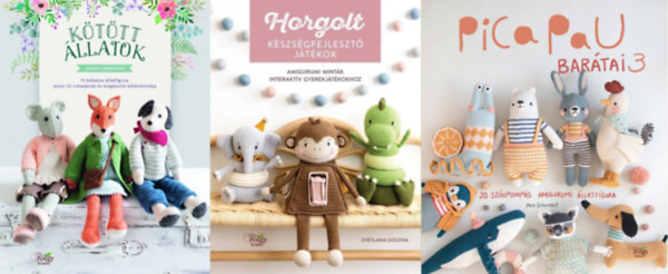 Svetlana Golova, Yan Schenkel Louise Crowther - 3 db kzimunka knyv: Kttt llatok - 13 bbjos llatfigura, plusz 35 ruhadarab s kiegszt ktsmintja + Horgolt kszsgfejleszt jtkok - Amigurumi mintk interaktv gyerekjtkokhoz + Pica Pau bartai 3. - 20 sznpo
