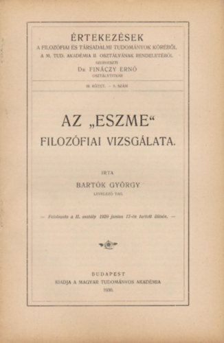 Bartk Gyrgy - Az "Eszme" filozfia vizsglata