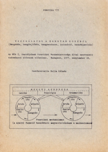 Bolla Klmn  (szerk.) - Vizsglatok hangtan a krbl - Fonetika '77