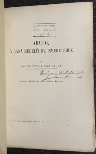 Kadic Ottok�r dr. Fej�rv�ry G�za Gyula - Adatok a Rana M�helyi BY. ismertet�s�hez - A Szeleta-barlang kutat�s�nak eredm�nyei