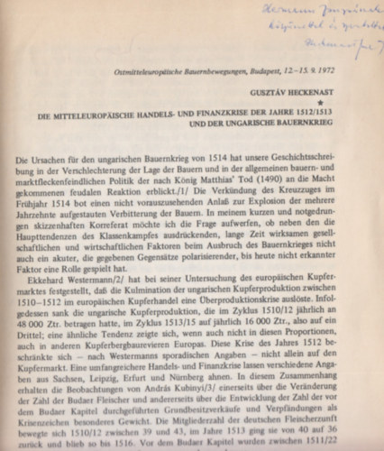 Gusztv Heckenast  (szerk) - Die Mitteleuropische handels- und finanzkrise der jahre 1512/1513 und der ungarische bauernkrieg (Dediklt)