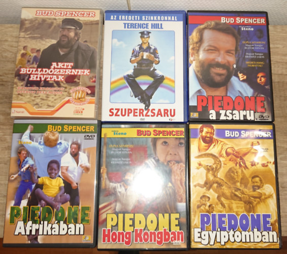 Bud Spencer - 6 film DVD-n Bud Spencerrel: Szuperzsaru, Akit buldzernek hvtak, Piedone a zsaru, Piedone Egyiptomban, Piedone Hong Kongban, Piedone Afrikban