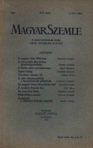 Szekf Gyula  (szerk.) - Magyar Szemle 1932 XVI.ktet 2.(62.)szm