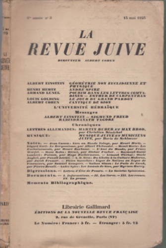 Albert Cohen - La Revue Juive 1re anne no 3 - 15 mai 1925