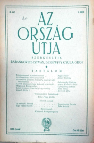 Barankovics Istvn- Dessewffy Gyula grf  (szerk.) - Az orszg tja  II. vf. 1. szm (1938. janur)