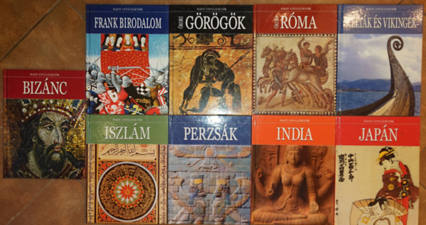 9 ktet a Nagy Civizcik cm knyvsorozatbl: Iszlm, Perzsk, India, Japn, Biznc, Frank birodalom, kori grgk, kori Rma, Keltk s Vikingek