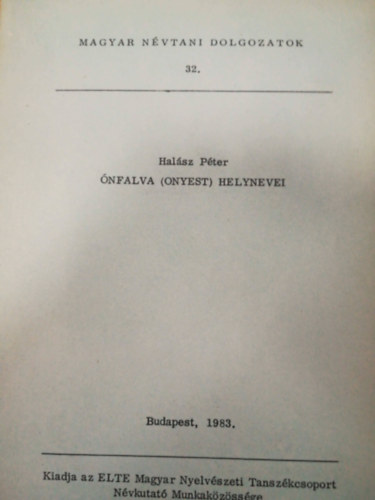 Halsz Pter - nfalva (Onyest) Helynevei