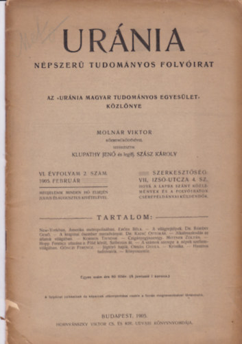 Uránia 1905 Népszerű Tudományos Folyóirat 2 szám
