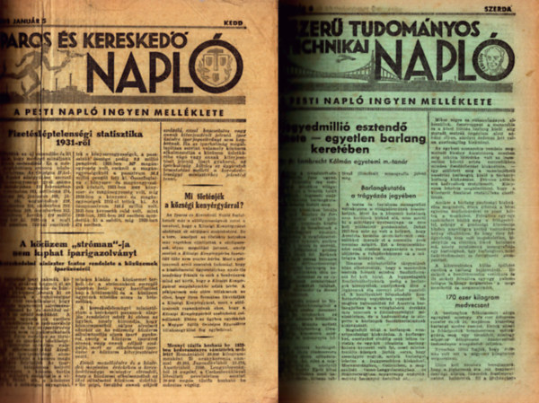 Tbb szerkeszt - 6 fle Pesti Napl mellklet egybektve: Iparos s Keresked napl + Npszer tudomnyos s technikai napl + Orvosi napl + Jogi napl + Tisztvisel napl + Asszony leny csald naplja (1932)