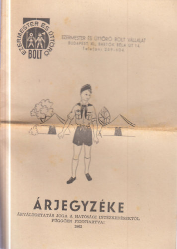 Ezermester és Úttörő Bolt Vállalat árjegyzéke 1962.