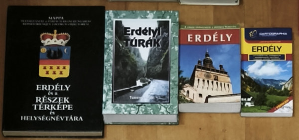 Herner János (szerk.), Sós Judit-Farkas Zoltán, Farkas Zoltán, Dr. Elekes Tibor - 4db Erdéllyel kapcsolatos könyv - Erdély-Útvonaltervek, csillagtúrák, szálláshelyek, térképek, hasznos utazási tanácsok, Erdély-A váradi kávéházaktól a hófödte Hargitáig, Erdélyi túrák, Erdély és a részek térképe és hely