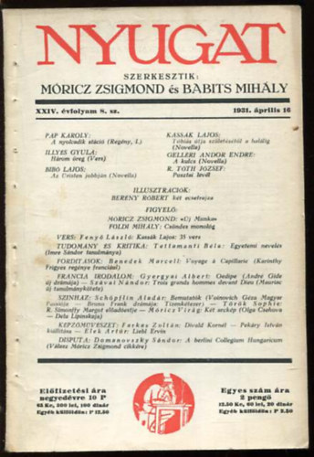 Mricz Zsigmond - Babits Mihly  (szerk.) - Nyugat XXIV. vf. 1931. prilis 16. 8. szm