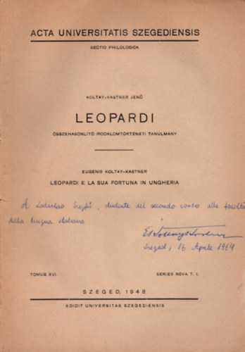 Koltay-Kastner Jen� - Leopardi - �sszehasonl�t� irodalomt�rt�neti tanulm�ny