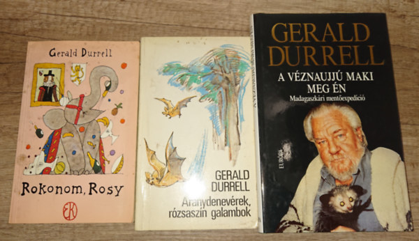 Gerald Durrell - 3 k�nyv Gerald Durrelt�l: Rokonom, Rosy, Aranydenev�rek, r�zsasz�n galambok, A v�zna�jj� maki meg �n