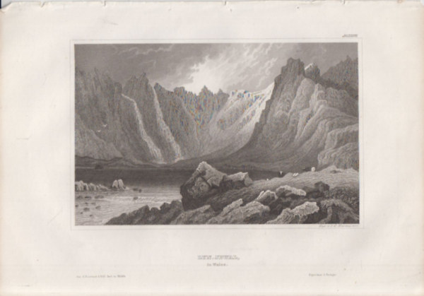 Lyn-Jdwal in Wales (Llyn Idwal t, Wales, Egyeslt Kirlysg, Eurpa) (16x23,5 cm lapmret eredeti aclmetszet, 1856-bl)