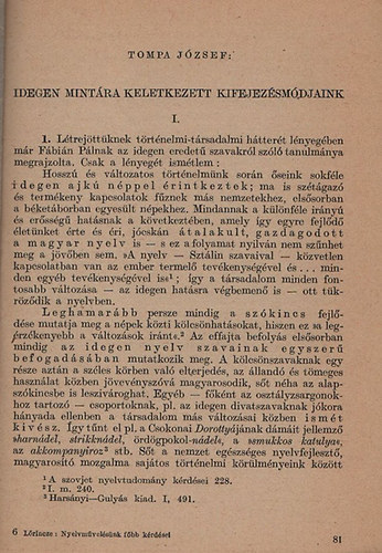 Tompa Jzsef - Idegen mintra keletkezett kifejezsmdjaink I.