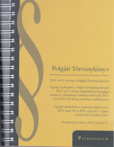 Polgári törvénykönyv (2013.évi V.törvény a Polgári Törvénykönyvről)