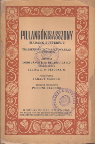 Giacomo Puccini - Pillangkisasszony (Kozma Lajos bort)