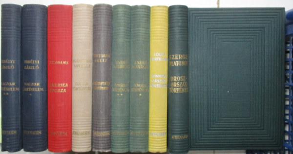 9 k�tet az Athenaeum orsz�gok t�rt�nete sorozatb�l (Magyar t�rt�nelem I-II., Ororszorsz�g t�rt�nete, A n�met n�p t�rt�nete, Anglia t�rt�nete I-II., Spanyolorsz�g t�rt�nete, stb...)