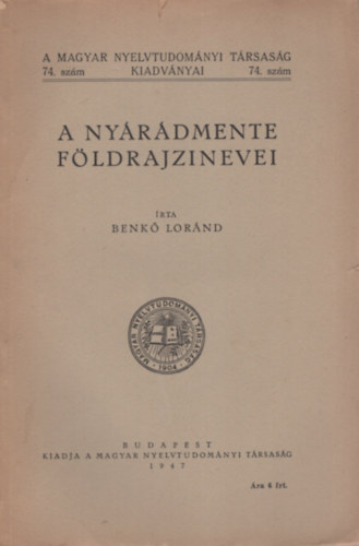 Benk Lornd - A Nyrdmente fldrajzi nevei