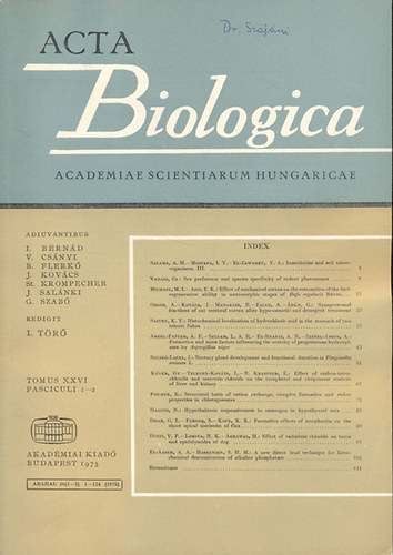 I. Tr  (szerk.) - Acta Biologica (A Magyar Tudomnyos Akadmia biolgiai kzlemnyei)- Tomus XXVI., Fasciculi 1-2.