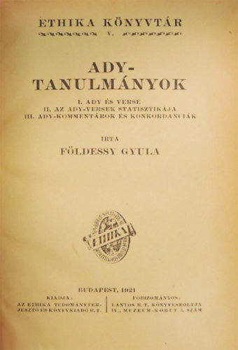 Fldessy Gyula - Ady-tanulmnyok