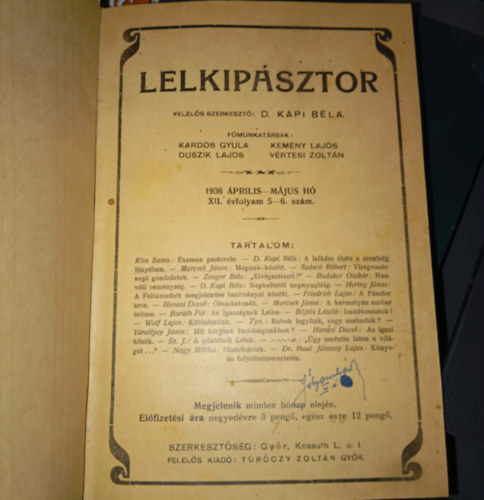 Kapi Béla - Lelkipásztor (1936 Április-Május XII. évfolyam 5-6. szám)