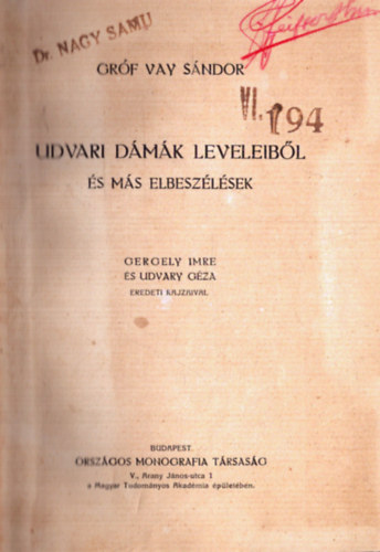 Gr�f Vay S�ndor - Udvari d�m�k leveleib�l