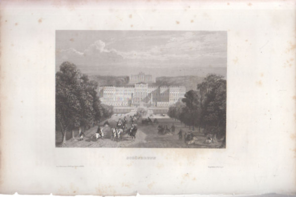 Sch�nbrunn (18x28 cm cm lapm�ret� eredeti ac�lmetszet) - kast�ly, B�cs, Ausztria, Eur�pa